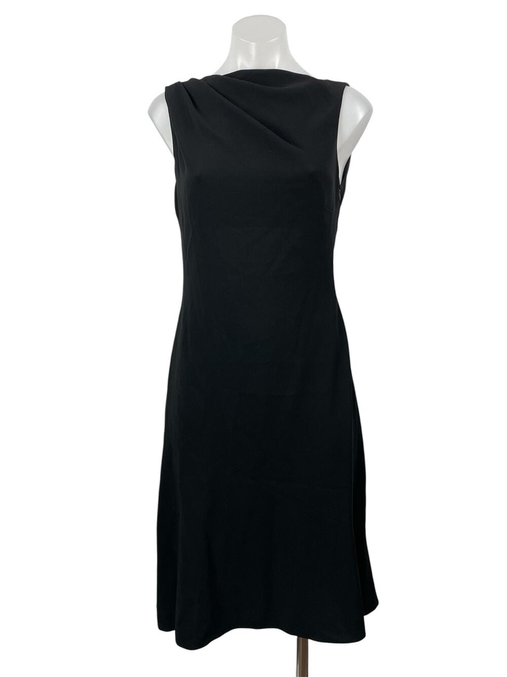 Elie Tahari Black Sleeveless Draped Open Back Cocktail Midi Sheath Dress Size M